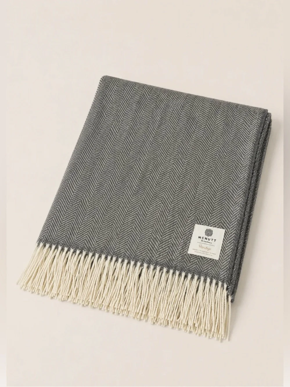 McNutt of Donegal Storm Grey Herringbone Lambswool Blanket Throw Pure Irish Wool